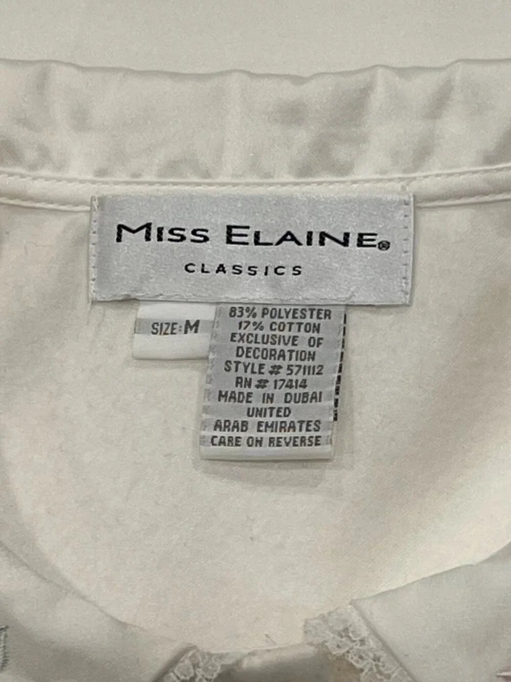 Miss Elaine Vintage-Style Brushed Back Satin Nightgown, NWT, White, M